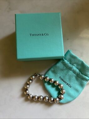 Tiffany & Co. Sterling Silver Bead Bracelet with Blue Pouch